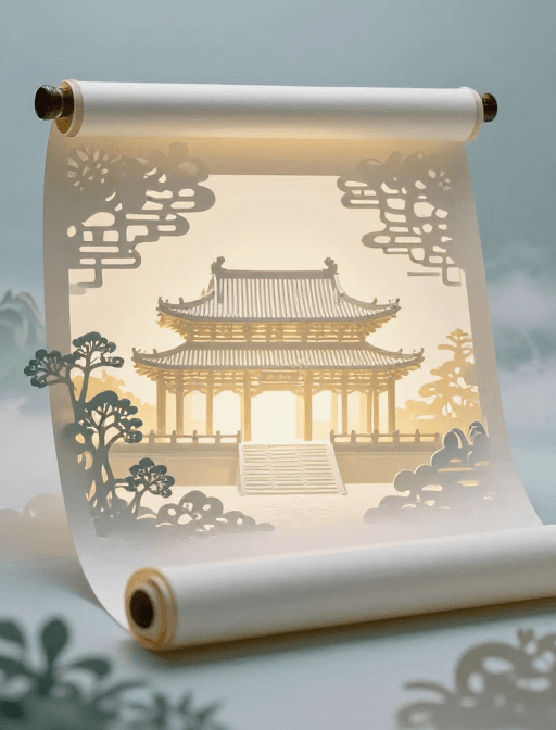 剪纸艺术素材：中国古风画卷：朦胧建筑与剪纸艺术之美