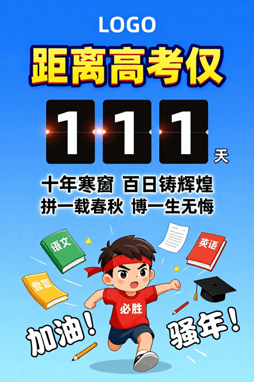 卡通插画素材：高考冲刺倒计时：热血拼搏迎未来