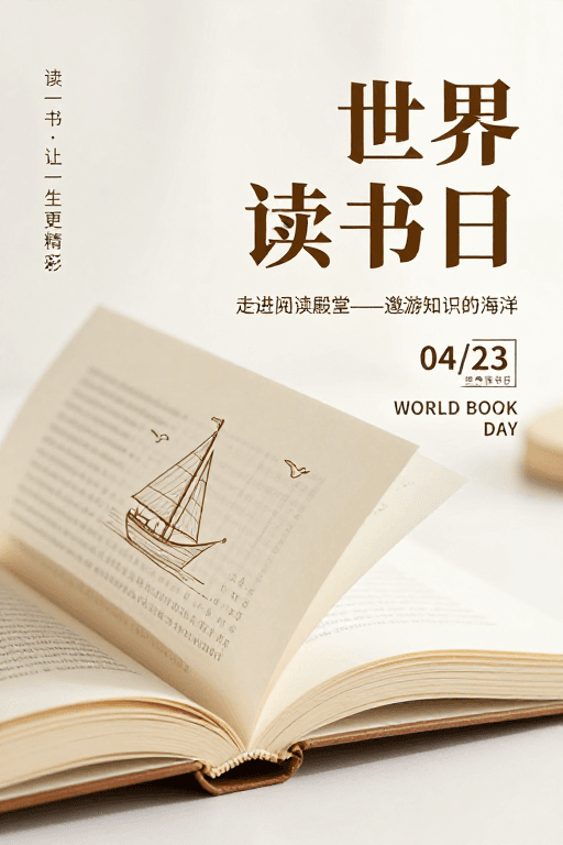 文化宣传用途素材：温暖雅致书香海报：世界读书日诗意视觉呈现