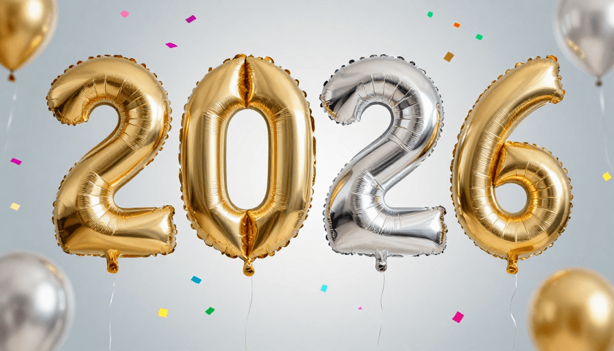 金属气球素材：2026新年庆典：金色金属气球悬浮光影盛宴