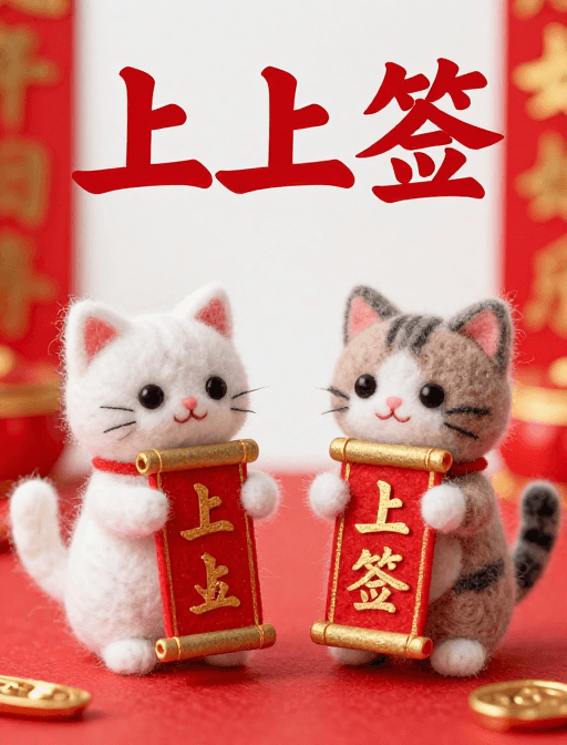 新年上上签素材：双猫捧玉卷，上上签迎新春