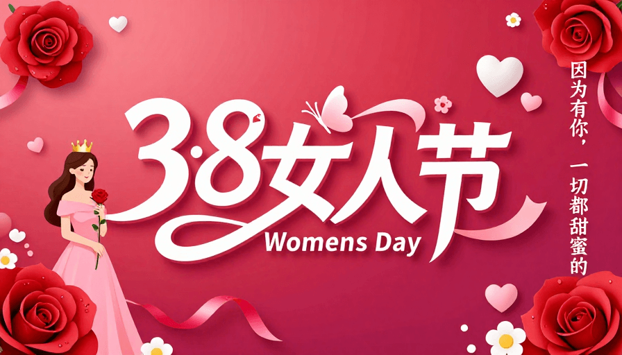 女性力量素材：浪漫妇女节庆典：热烈粉红下的女性力量与甜蜜祝福