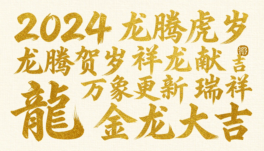 书法艺术素材：金笔龙年贺岁：书法字体新春祝福设计