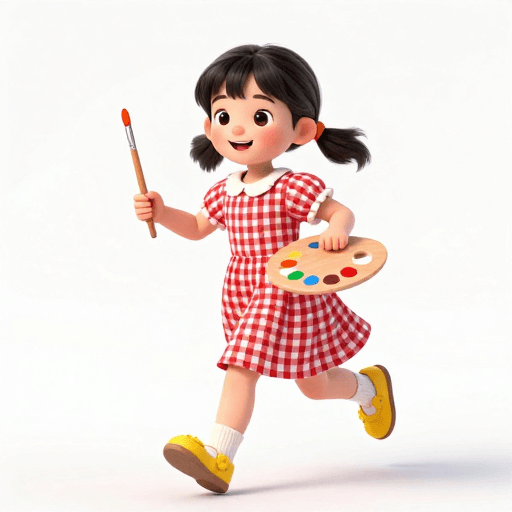 艺术启蒙素材：萌趣3D少女绘画时光：艺术启蒙新视界