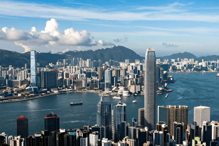城市风光素材：高清俯瞰：香港维港璀璨都市风光