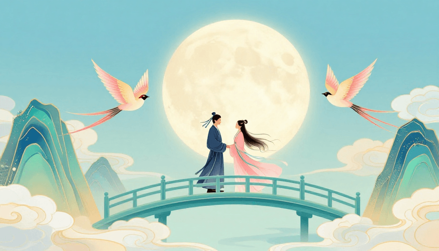 月夜场景素材：清雅月夜·中式浪漫手绘场景