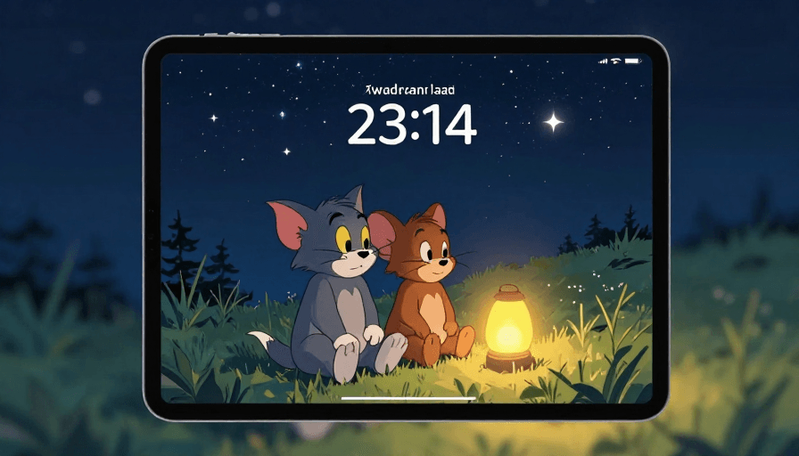 星空夜景素材：星空下的汤姆与杰瑞：温暖守护的静谧时刻