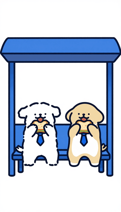 多巴胺风格素材：双倍快乐！狗狗与三明治的多巴胺涂鸦插画