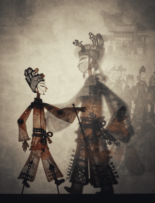 多重曝光素材：皮影戏故障艺术：玄武门之变的朦胧史诗