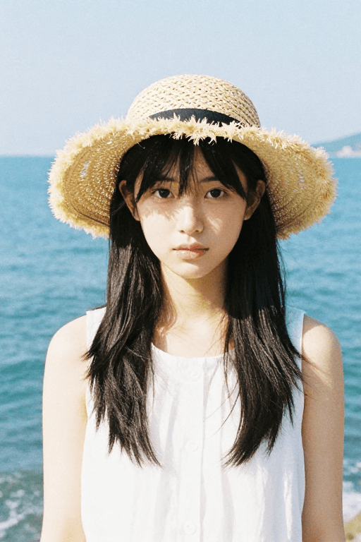 低饱和度素材：日系海边少女：树荫光影下的胶片小清新