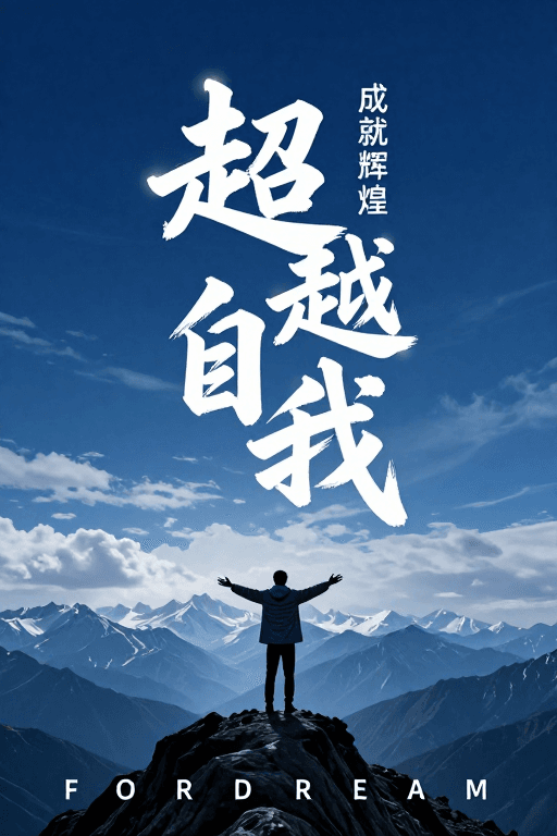 艺术字体设计素材：超越自我：超现实励志风景海报