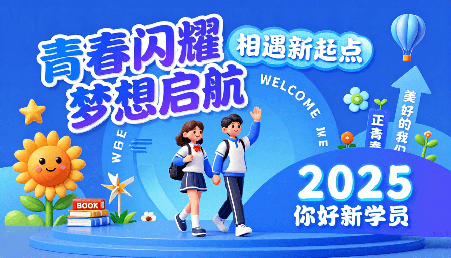 青春氛围素材：青春闪耀：2025校园迎新3D艺术插画
