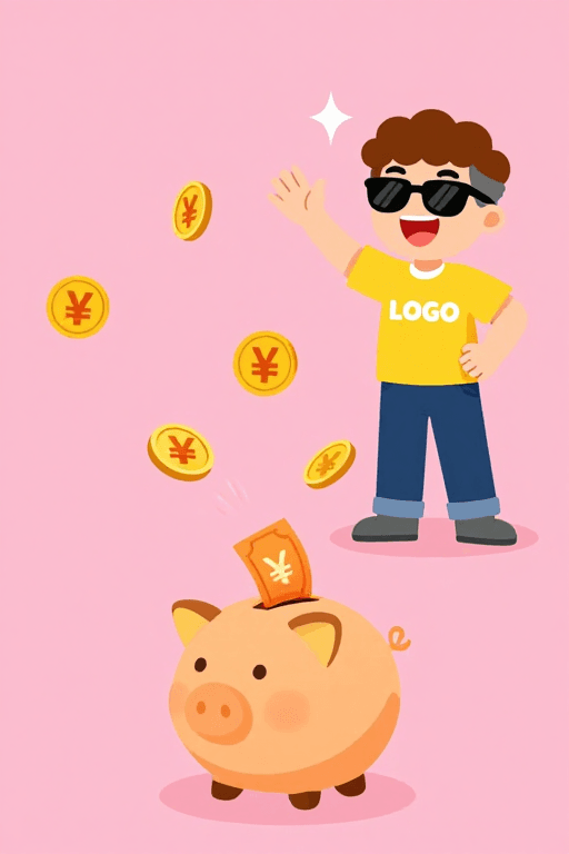 财富储蓄素材：卡通抛金男与储钱罐的财富储蓄插画