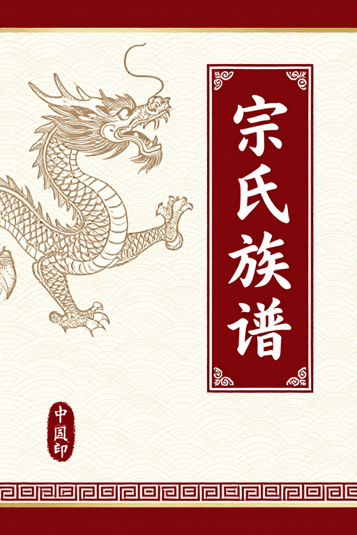文化出版素材：清雅红金传统族谱封面设计