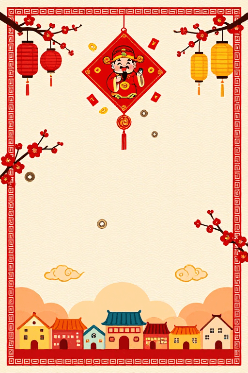 春节素材：新春喜庆插画背景，传统元素与现代设计融合