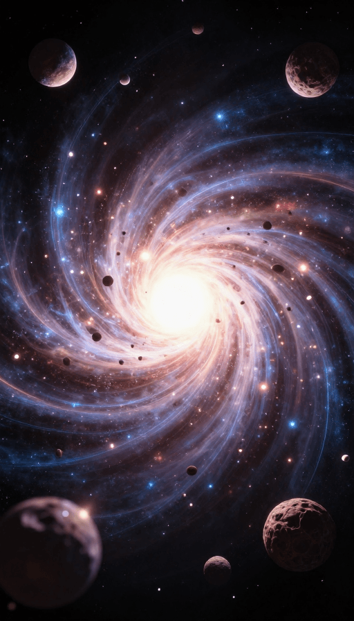 科学可视化素材：3D宇宙大爆发：发光星球与陨石绽放的科幻视觉盛宴