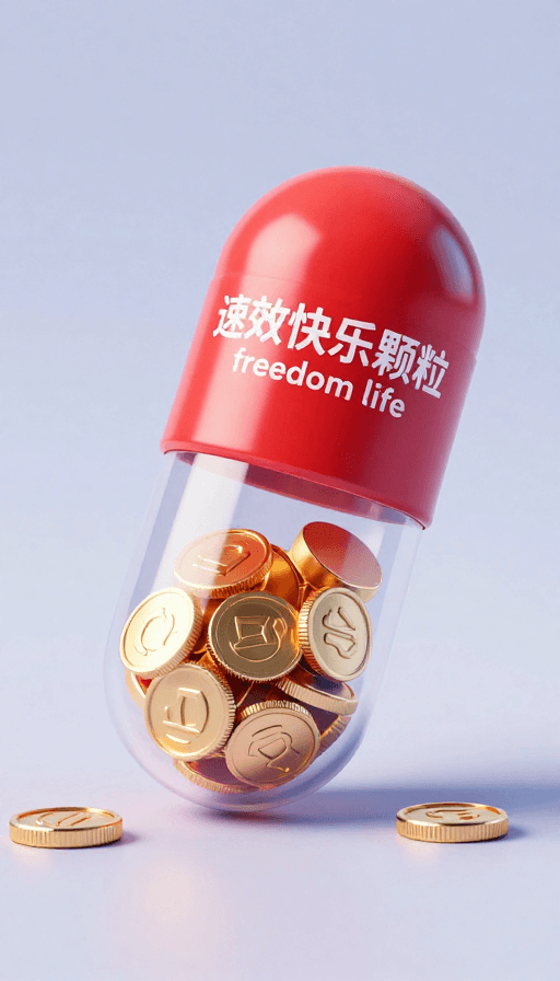 金币元素素材：梦幻胶囊：红色金币的速效快乐