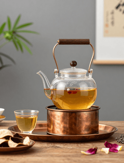 装饰画点缀素材：雅韵茗香：高硼硅玻璃茶壶静置实拍