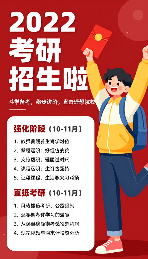 红色背景素材：2022考研招生：活力备考直达理想院校