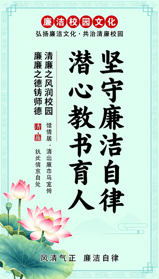 廉政文化素材：中国风海报 廉洁文化进校园 坚守师德
