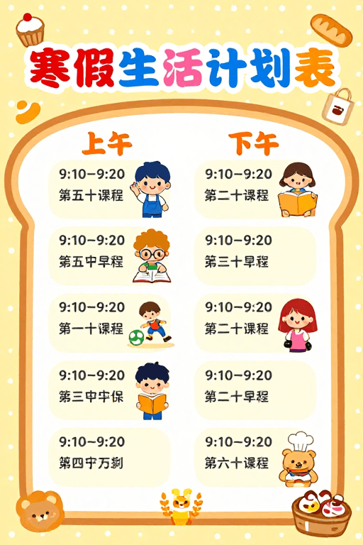 时间管理素材：童趣手绘寒假计划表：多彩生活安排