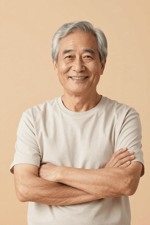 健康养老素材：温暖阳光下的长者微笑