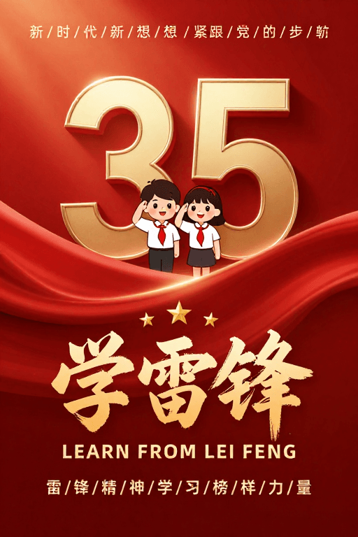 卡通设计素材：雷锋精神传承闪耀新时代——金色浮雕海报