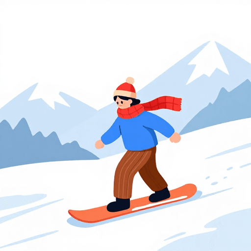 清新配色素材：冬日滑雪卡通插画：温暖冰雪之旅