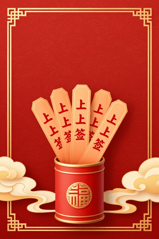 福字装饰素材：朱金签筒上上签·中国风喜庆背景
