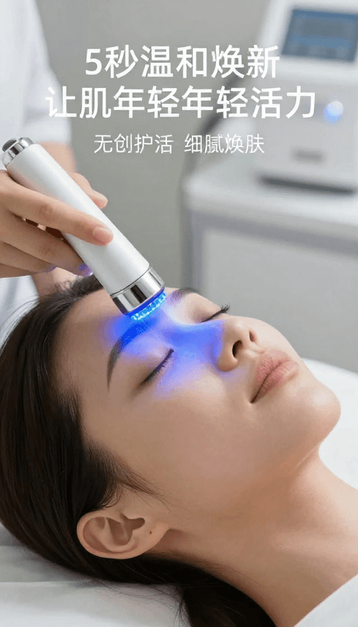 面部特写素材：肌肤轻抚焕新，蓝光护理重现青春活力