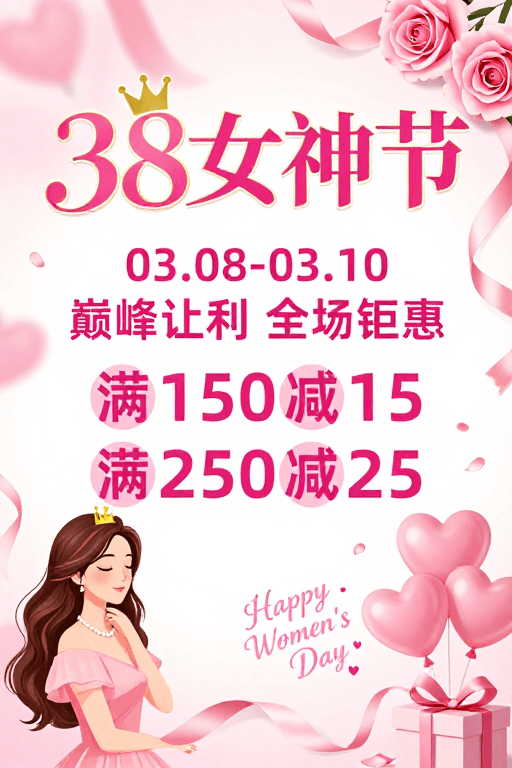 节日促销海报素材：粉色梦幻 38女神节促销海报