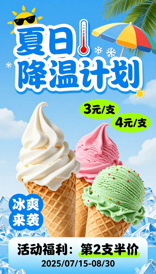 冰淇淋海报素材：夏日降温计划：清凉甜品视觉盛宴
