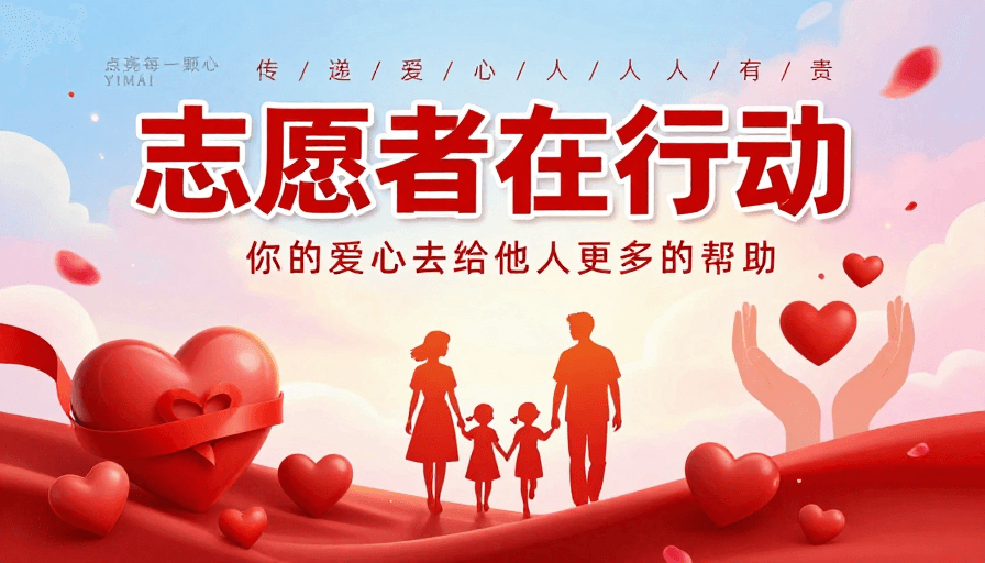 公益宣传素材：志愿者行动：点亮每颗心，传递温暖力量