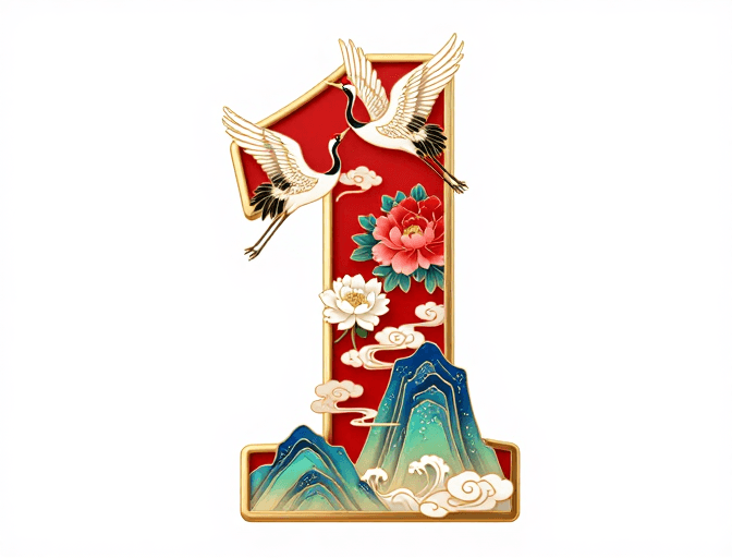 吉祥图案素材：红金祥云数字“1”吉祥艺术字设计