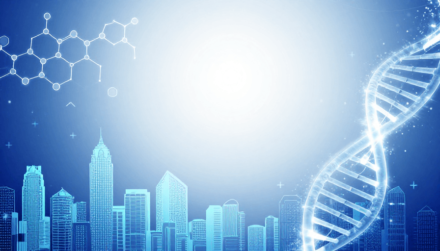 分子结构素材：未来科技数据融合蓝白渐变背景图