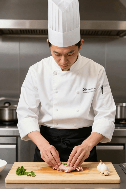 职业形象素材：专注烹饪的厨师肖像