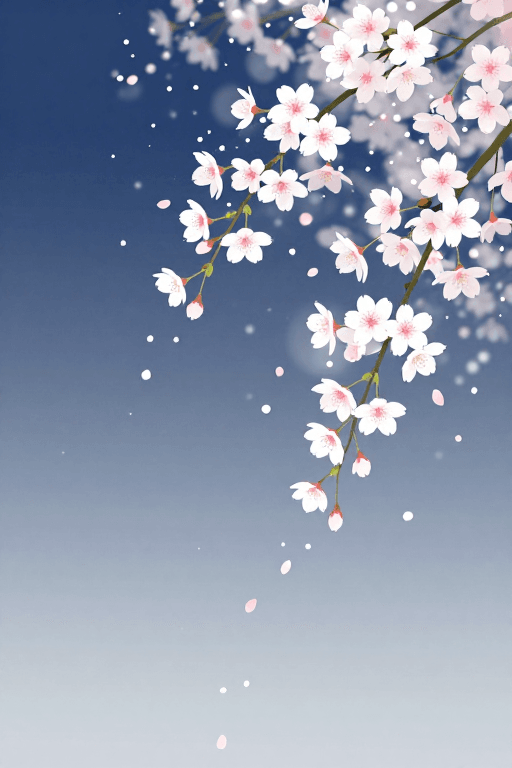 渐变背景素材：唯美日式樱花垂枝插画背景，营造宁静空灵意境