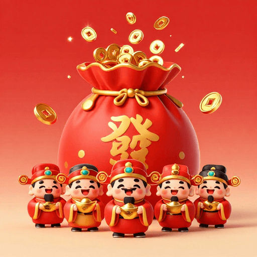 财神爷素材：新春卡通财神福袋插画：红金喜庆招财吉祥寓意