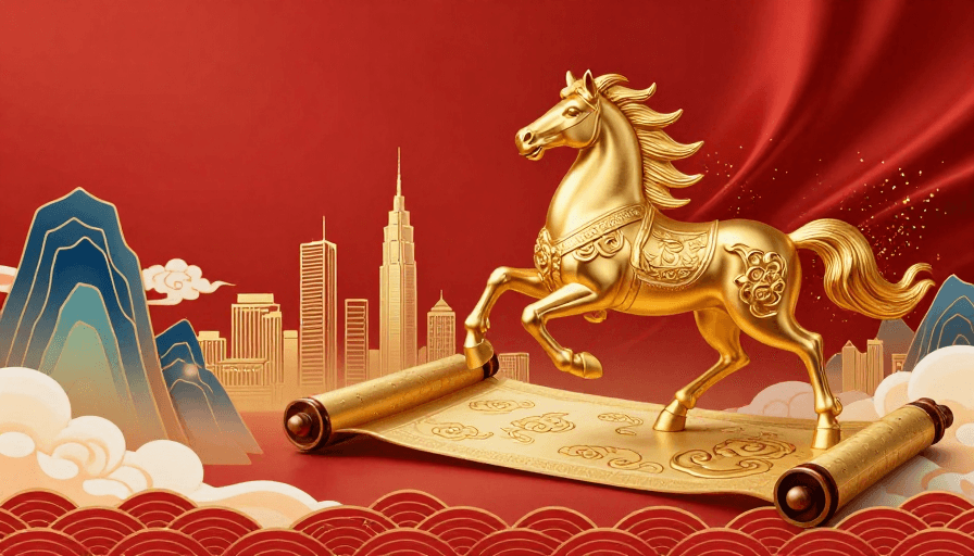 祥云纹样素材：金骏腾飞·国风与都市交响