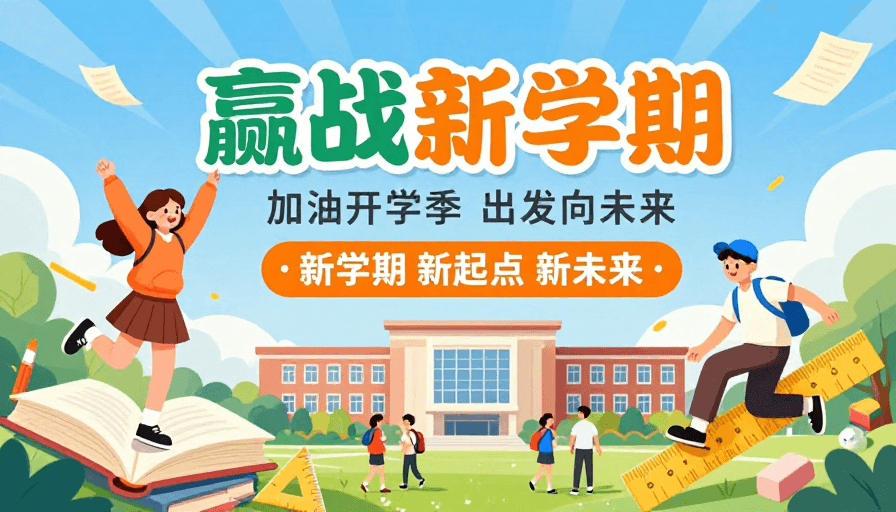新生力量素材：活力手绘插画：迎新学期出发向未来