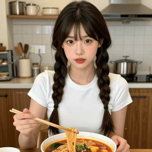 超写实摄影素材：韩系麻花辫美食写真：麻辣烫超写实厨房场景