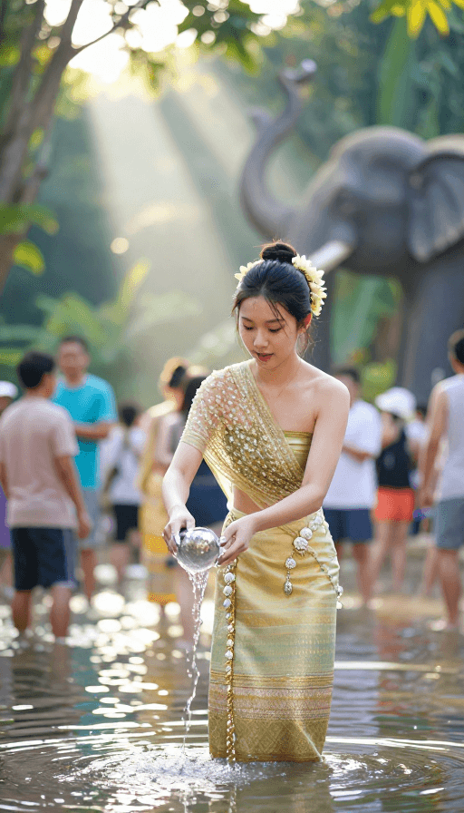 民族风情素材：傣族少女金线筒裙晨光之美摄影作品