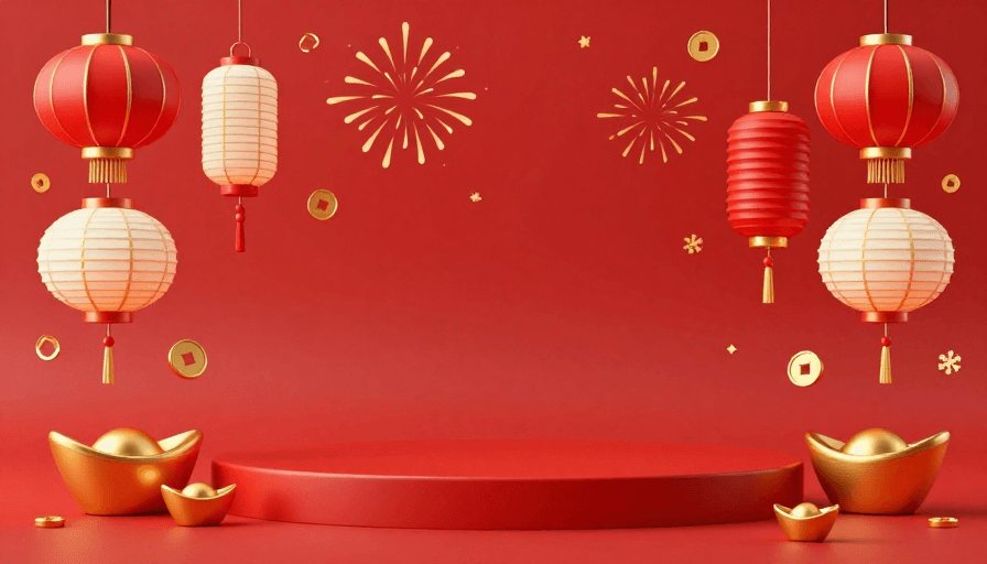 喜庆中国风素材：喜庆中国风3D新年背景 金色元素点缀
