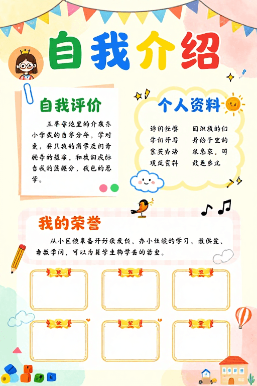 儿童海报素材：童趣校园自我介绍竞选海报