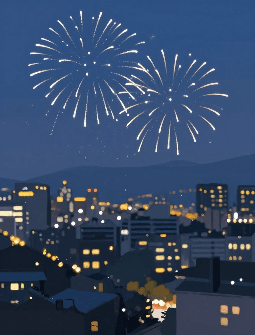 清冷感素材：清冷都市烟火：黄昏下的极简插画