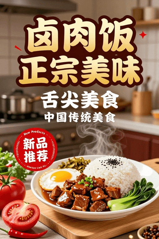 中式美食素材：传统风味邂逅现代设计：卤肉饭美味海报