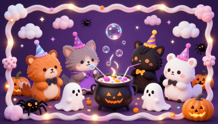儿童派对素材：萌系万圣节：动物宝贝魔法汤派对