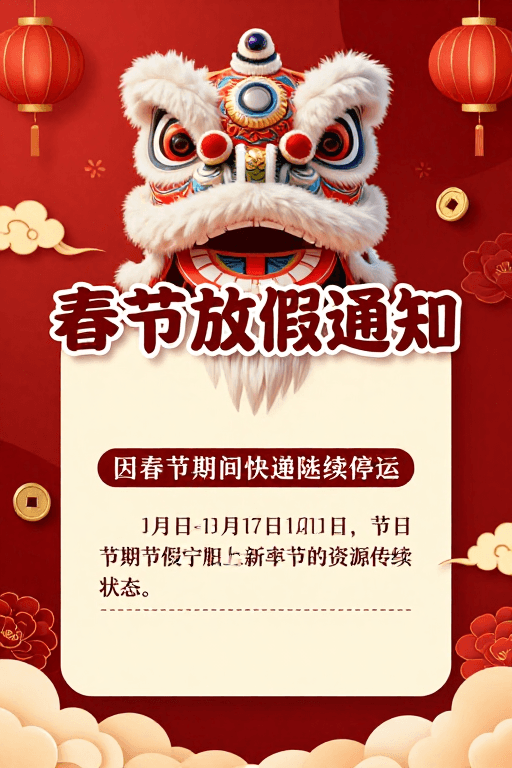 海报素材：喜庆中国风春节海报，舞狮通知设计