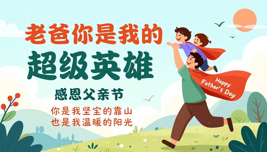 父亲节素材：父亲节温馨插画：父爱如山如阳光守护