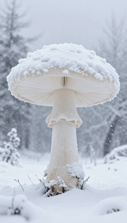梦幻仙境素材：雪中巨型雪花蘑菇：超高清仙境奇景